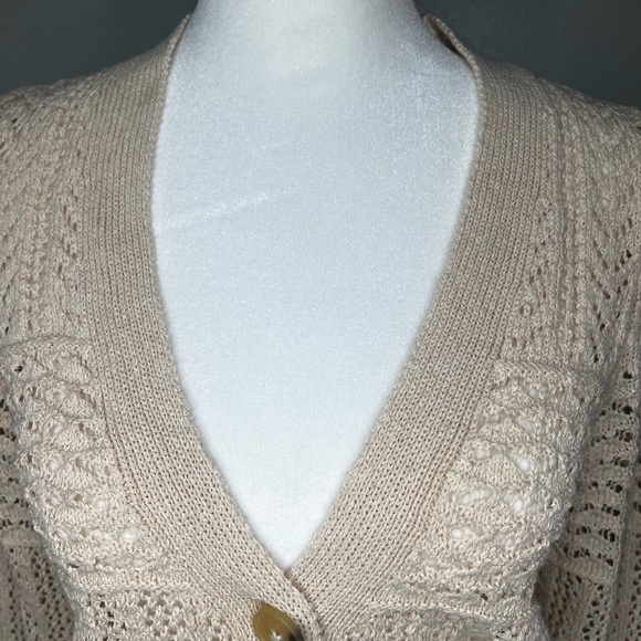 Anthropologie Beige Open-Knit Button Cardigan Sweater Womens Size XS - Picture 7 of 17